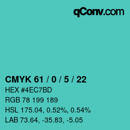 Color code: CMYK 61 / 0 / 5 / 22 | qconv.com