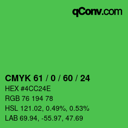 Color code: CMYK 61 / 0 / 60 / 24 | qconv.com