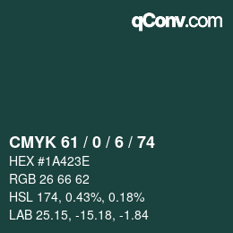 Color code: CMYK 61 / 0 / 6 / 74 | qconv.com