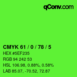 颜色代码: CMYK 61 / 0 / 78 / 5 | qconv.com
