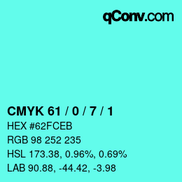 颜色代码: CMYK 61 / 0 / 7 / 1 | qconv.com