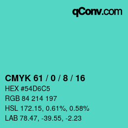 颜色代码: CMYK 61 / 0 / 8 / 16 | qconv.com