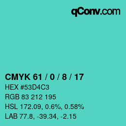 颜色代码: CMYK 61 / 0 / 8 / 17 | qconv.com
