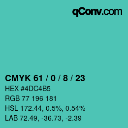 Color code: CMYK 61 / 0 / 8 / 23 | qconv.com