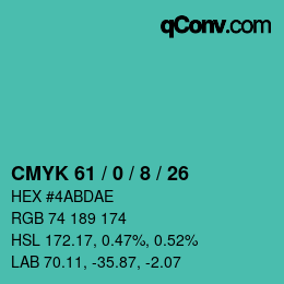 颜色代码: CMYK 61 / 0 / 8 / 26 | qconv.com