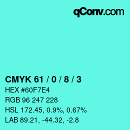 カラーコード: CMYK 61 / 0 / 8 / 3 | qconv.com