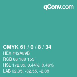 Color code: CMYK 61 / 0 / 8 / 34 | qconv.com