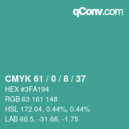 Color code: CMYK 61 / 0 / 8 / 37 | qconv.com