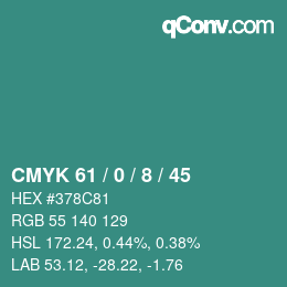 カラーコード: CMYK 61 / 0 / 8 / 45 | qconv.com