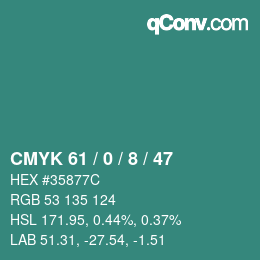Color code: CMYK 61 / 0 / 8 / 47 | qconv.com