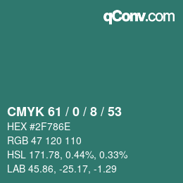カラーコード: CMYK 61 / 0 / 8 / 53 | qconv.com