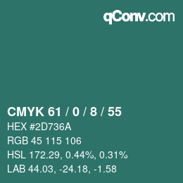 カラーコード: CMYK 61 / 0 / 8 / 55 | qconv.com