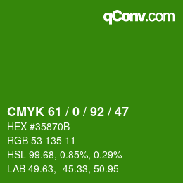 Color code: CMYK 61 / 0 / 92 / 47 | qconv.com