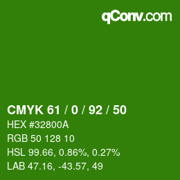 Código de color: CMYK 61 / 0 / 92 / 50 | qconv.com