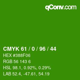 颜色代码: CMYK 61 / 0 / 96 / 44 | qconv.com
