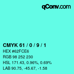 颜色代码: CMYK 61 / 0 / 9 / 1 | qconv.com