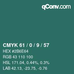 Color code: CMYK 61 / 0 / 9 / 57 | qconv.com