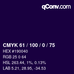 颜色代码: CMYK 61 / 100 / 0 / 75 | qconv.com