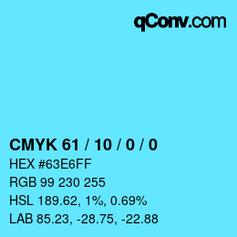 Color code: CMYK 61 / 10 / 0 / 0 | qconv.com