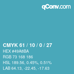 Farbcode: CMYK 61 / 10 / 0 / 27 | qconv.com