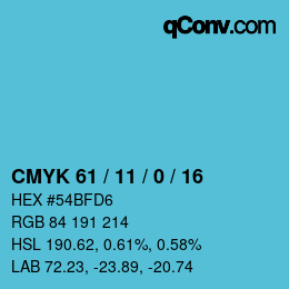 Color code: CMYK 61 / 11 / 0 / 16 | qconv.com