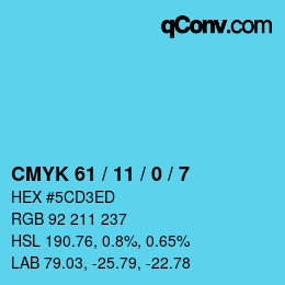 カラーコード: CMYK 61 / 11 / 0 / 7 | qconv.com