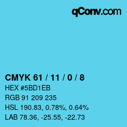 Color code: CMYK 61 / 11 / 0 / 8 | qconv.com