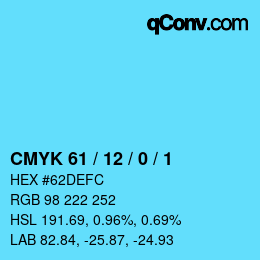 カラーコード: CMYK 61 / 12 / 0 / 1 | qconv.com