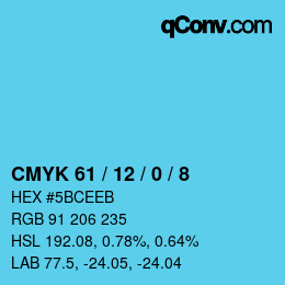 颜色代码: CMYK 61 / 12 / 0 / 8 | qconv.com