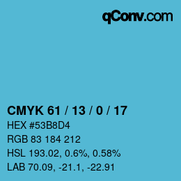 Farbcode: CMYK 61 / 13 / 0 / 17 | qconv.com