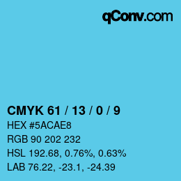 颜色代码: CMYK 61 / 13 / 0 / 9 | qconv.com