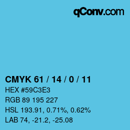 Color code: CMYK 61 / 14 / 0 / 11 | qconv.com