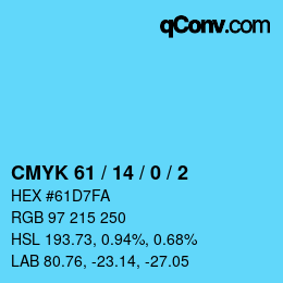 颜色代码: CMYK 61 / 14 / 0 / 2 | qconv.com