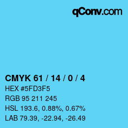 颜色代码: CMYK 61 / 14 / 0 / 4 | qconv.com