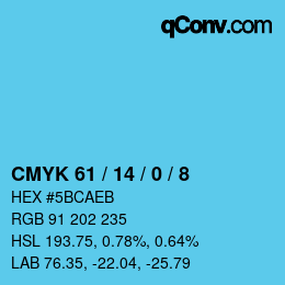 カラーコード: CMYK 61 / 14 / 0 / 8 | qconv.com