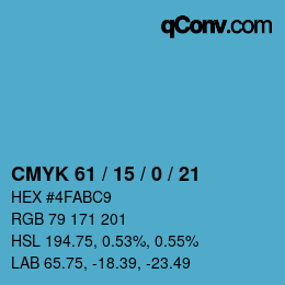 Color code: CMYK 61 / 15 / 0 / 21 | qconv.com