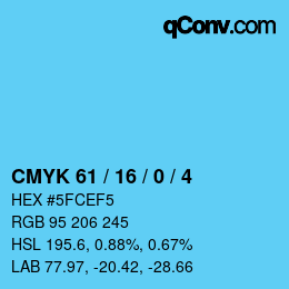 Color code: CMYK 61 / 16 / 0 / 4 | qconv.com
