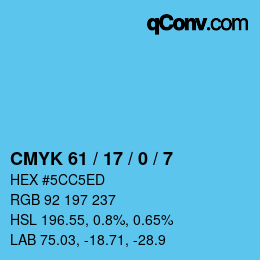 カラーコード: CMYK 61 / 17 / 0 / 7 | qconv.com