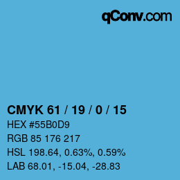 Farbcode: CMYK 61 / 19 / 0 / 15 | qconv.com