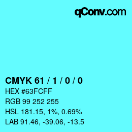 カラーコード: CMYK 61 / 1 / 0 / 0 | qconv.com