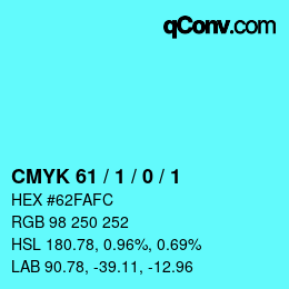 カラーコード: CMYK 61 / 1 / 0 / 1 | qconv.com