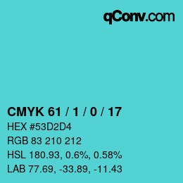 颜色代码: CMYK 61 / 1 / 0 / 17 | qconv.com