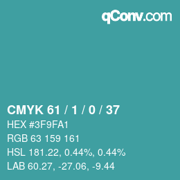 颜色代码: CMYK 61 / 1 / 0 / 37 | qconv.com