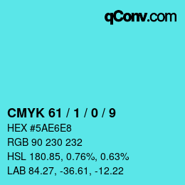 カラーコード: CMYK 61 / 1 / 0 / 9 | qconv.com