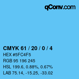 カラーコード: CMYK 61 / 20 / 0 / 4 | qconv.com