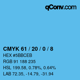 Color code: CMYK 61 / 20 / 0 / 8 | qconv.com
