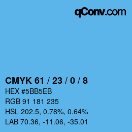 カラーコード: CMYK 61 / 23 / 0 / 8 | qconv.com
