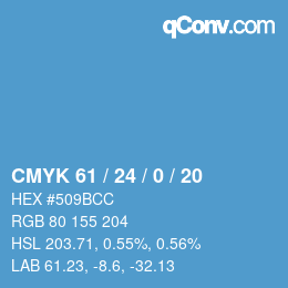 カラーコード: CMYK 61 / 24 / 0 / 20 | qconv.com