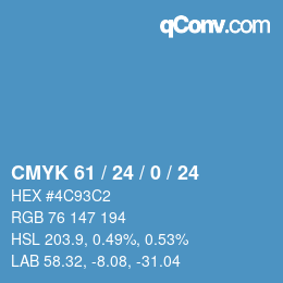 カラーコード: CMYK 61 / 24 / 0 / 24 | qconv.com
