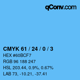 カラーコード: CMYK 61 / 24 / 0 / 3 | qconv.com